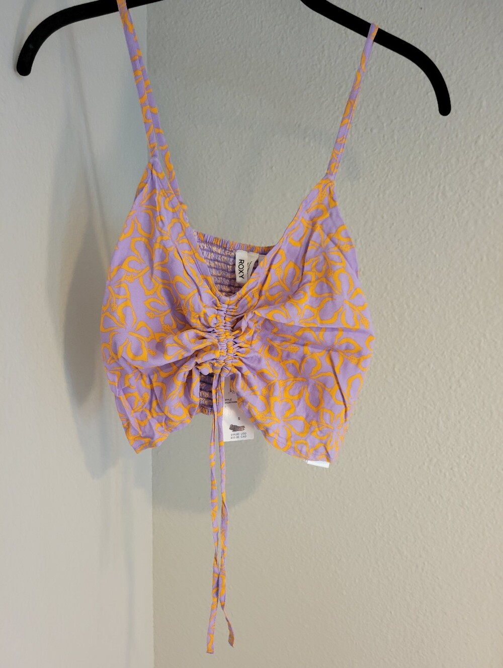 Roxy Lavender and Yellow Ruched Drawstring Camisole